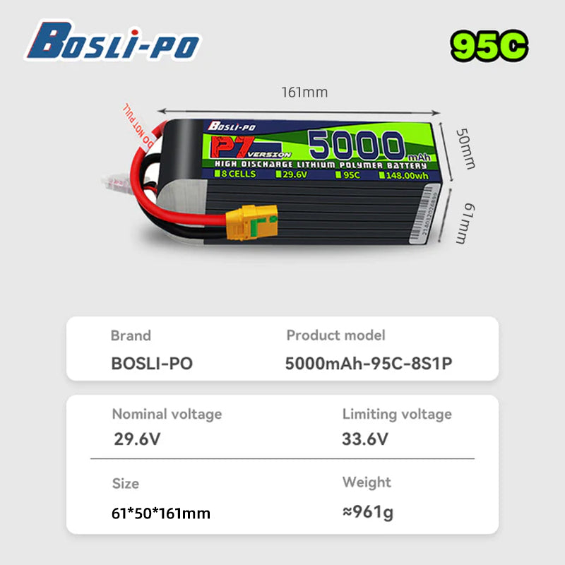 Boslipo P7 Versie 5000mAh 95C  - Drone Battery 6S recensie en prijs